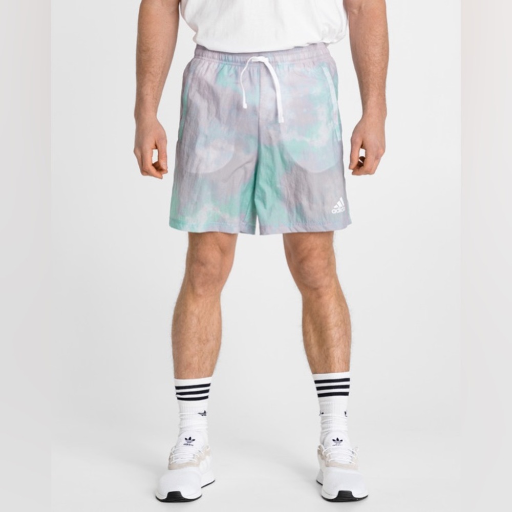 Adidas Essentials Tie-Dyed Inspirational Short Purple & Green SIZE MEDIUM